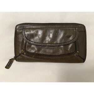 Vintage 00s Y2K Fossil Brown Genuine Antiqued Leather Organizer Wallet 8"x4.5"